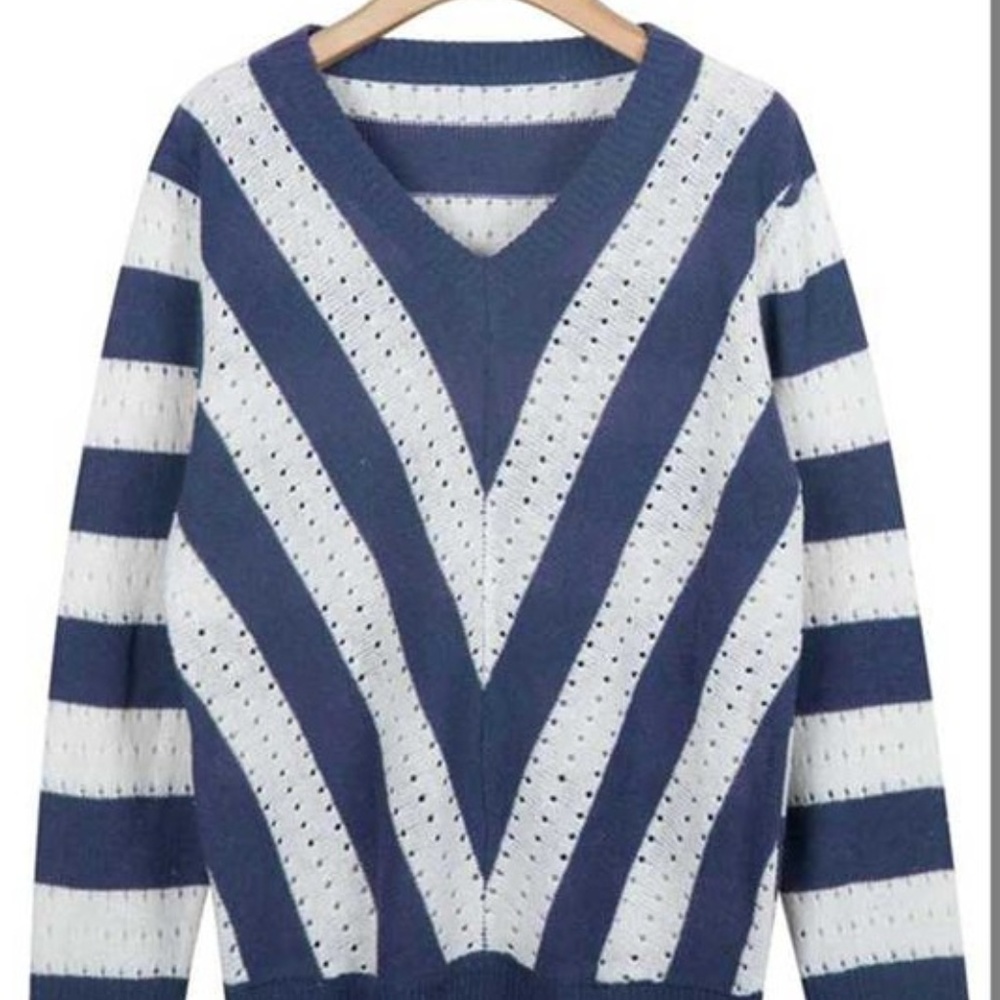 NWT V-Neck Stripe Sweater - Picture 2 of 2